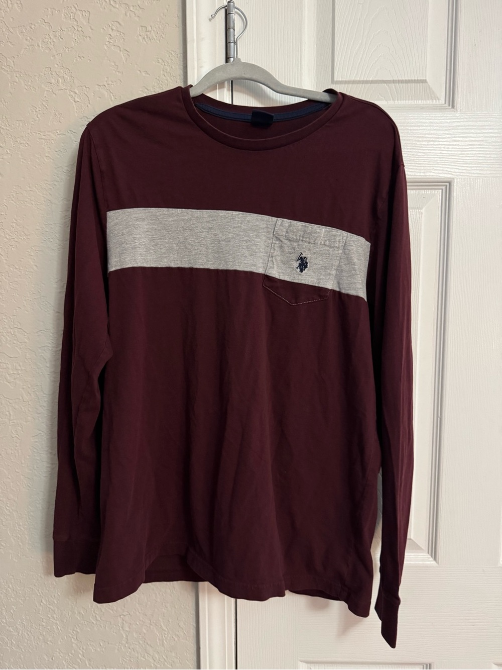 U.S. Polo Assn. Long-Sleeve Maroon with Gray Chest Stripe Tee